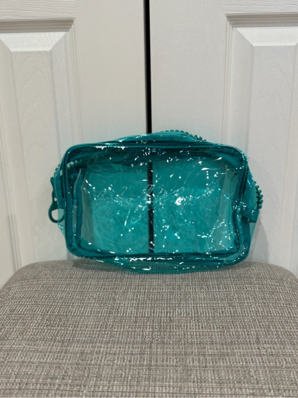 Clear Teal Travel Cosmetic Pouch - Transparent Makeup Bag